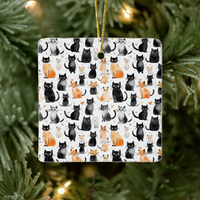 Niedlich Orange White Black Cats Weihnachten Keramikornament (Baum)