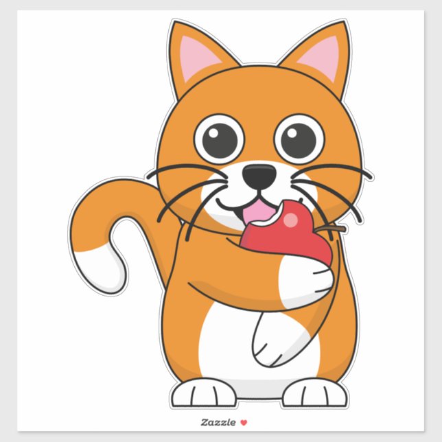Niedlich Orange White Cat Eating Red Apple Cartoon Aufkleber (Blatt)