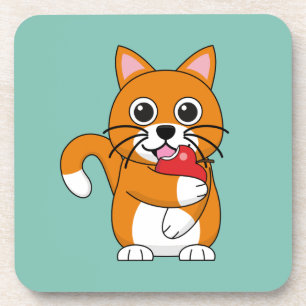 Niedlich Orange White Cat Eating Red Apple Cartoon Getränkeuntersetzer