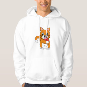 Niedlich Orange White Cat Eating Red Apple Cartoon Hoodie