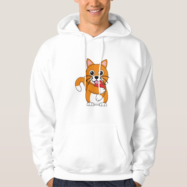 Niedlich Orange White Cat Eating Red Apple Cartoon Hoodie (Vorderseite)