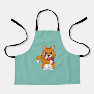 Niedlich Orange White Cat Eating Red Apple Cartoon Schürze