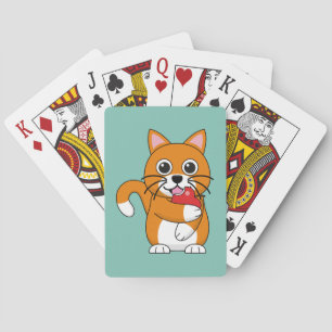 Niedlich Orange White Cat Eating Red Apple Cartoon Spielkarten