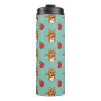 Niedlich Orange White Cat Eating Red Apple Cartoon