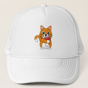 Niedlich Orange White Cat Eating Red Apple Cartoon Truckerkappe