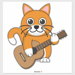 Niedlich Orange White Cat Gitarre spielen Cartoon Aufkleber