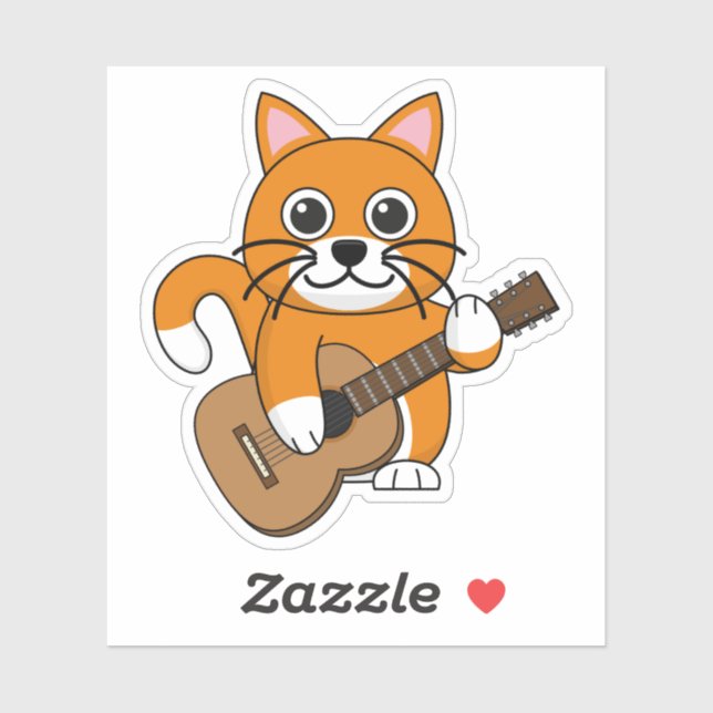 Niedlich Orange White Cat Gitarre spielen Cartoon Aufkleber (Blatt)