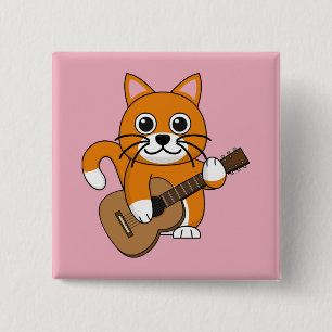 Niedlich Orange White Cat Gitarre spielen Cartoon Button