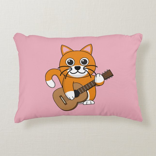 Niedlich Orange White Cat Gitarre spielen Cartoon Dekokissen (Vorderseite)