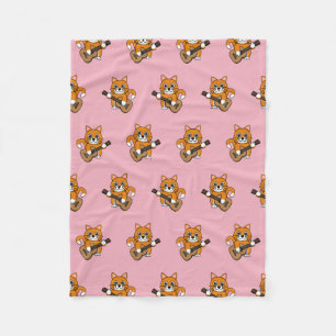 Niedlich Orange White Cat Gitarre spielen Cartoon Fleecedecke