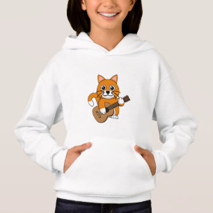 Niedlich Orange White Cat Gitarre spielen Cartoon Hoodie