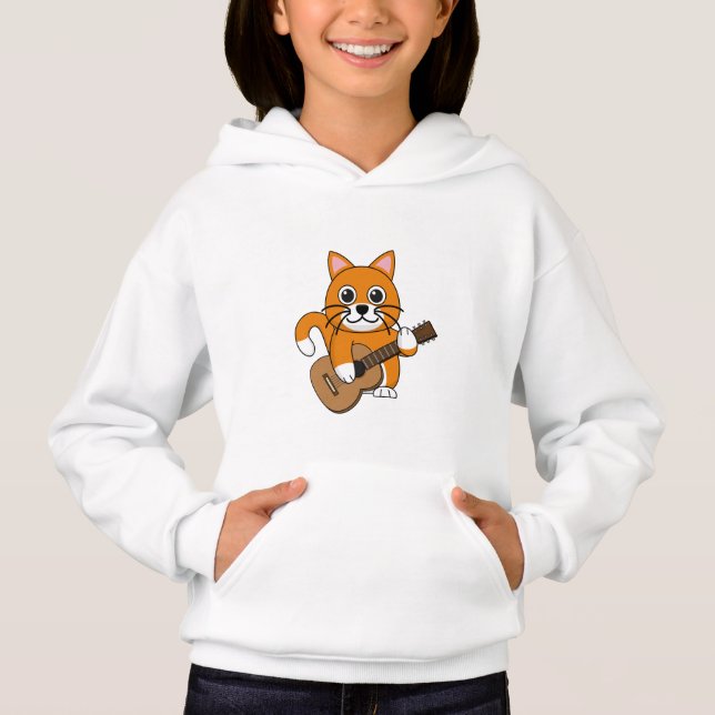 Niedlich Orange White Cat Gitarre spielen Cartoon Hoodie (Vorderseite)