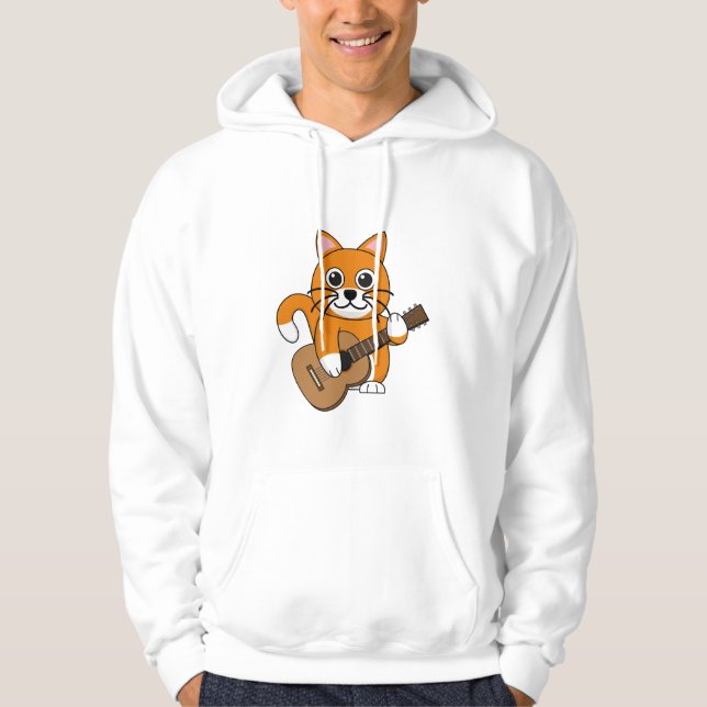 Niedlich Orange White Cat Gitarre spielen Cartoon Hoodie (Vorderseite)