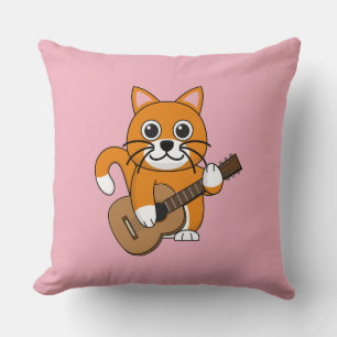 Niedlich Orange White Cat Gitarre spielen Cartoon Kissen