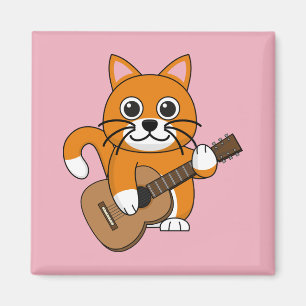Niedlich Orange White Cat Gitarre spielen Cartoon Magnet
