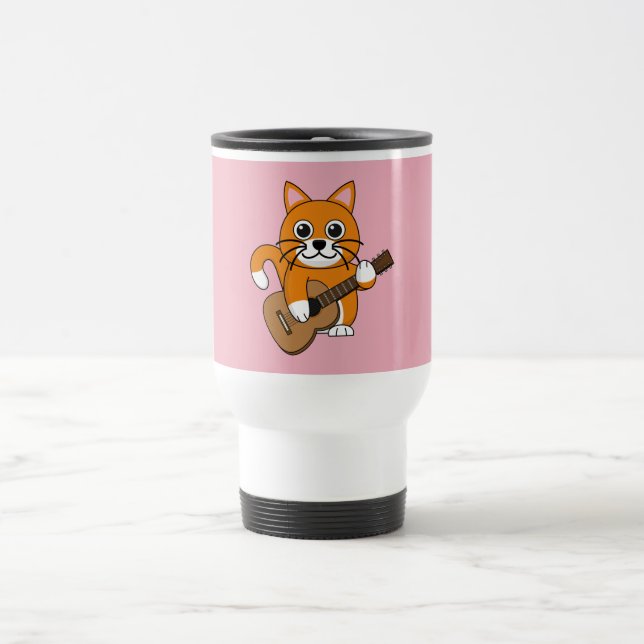 Niedlich Orange White Cat Gitarre spielen Cartoon Reisebecher (Mittel)
