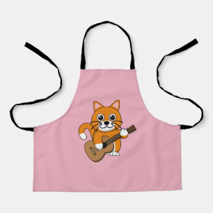 Niedlich Orange White Cat Gitarre spielen Cartoon Schürze