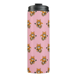 Niedlich Orange White Cat Gitarre spielen Cartoon Thermosbecher