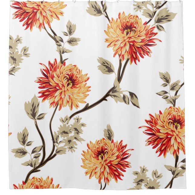 niedlich orangefarbene Blume mit braunem Blätter,  Duschvorhang (Vorderseite)
