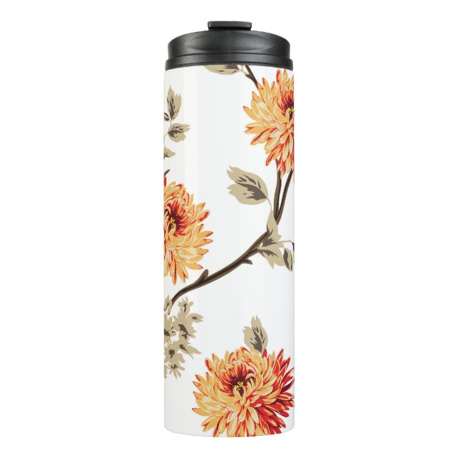 niedlich orangefarbene Blume mit braunem Blätter,  Thermosbecher (Vorderseite)