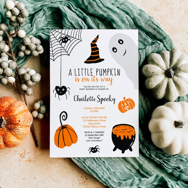 Niedlich orangefarbene Halloween-Illustrationen Ba Einladung (Cute orange Halloween illustrations baby shower Invitation)