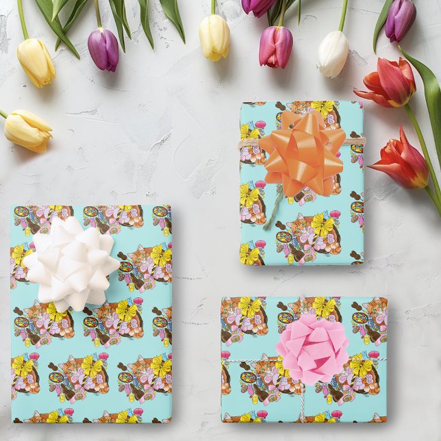 Niedlich Orangefarbene Osterkatze Geschenkpapier Set (Von Creator hochgeladen)