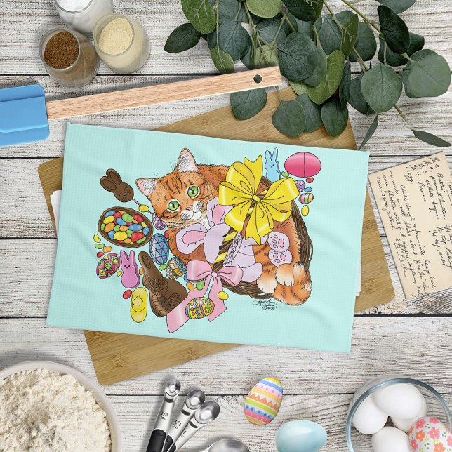 Niedlich Orangefarbene Osterkatze Geschirrtuch (Von Creator hochgeladen)