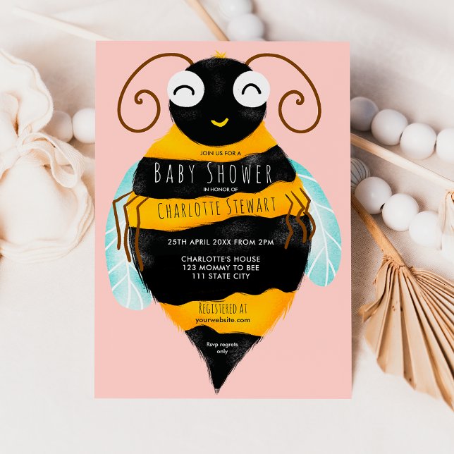 Niedlich orangefarbene schwarze Streifen Bienenmäd Einladung (Cute orange black stripes bumble bee baby shower invitation)