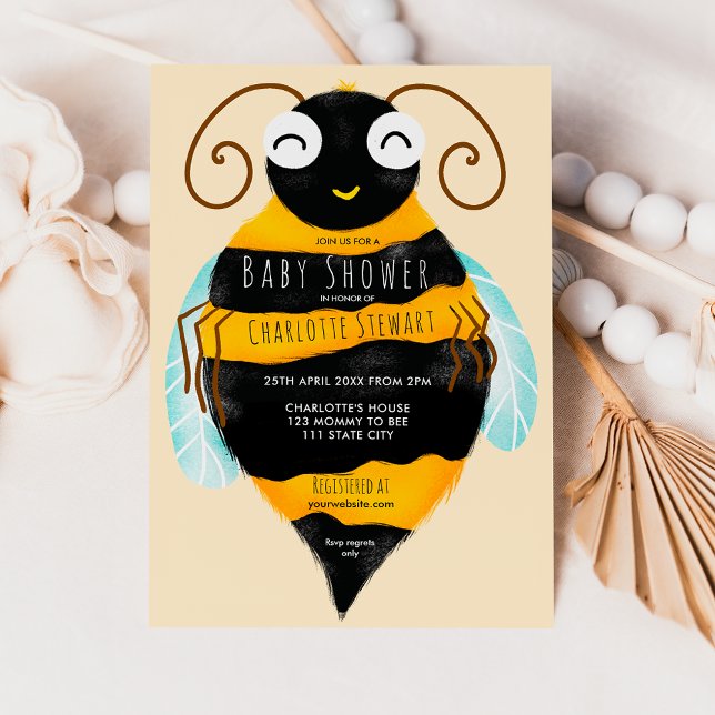 Niedlich orangefarbene schwarze Streifen Hummeldus Einladung (Cute orange black stripes bumble bee baby shower invitation)