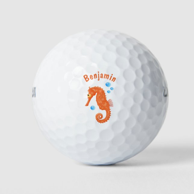 Niedlich orangefarbene Seepferd-Blasen Cartoon-Abb Golfball (Vorderseite)