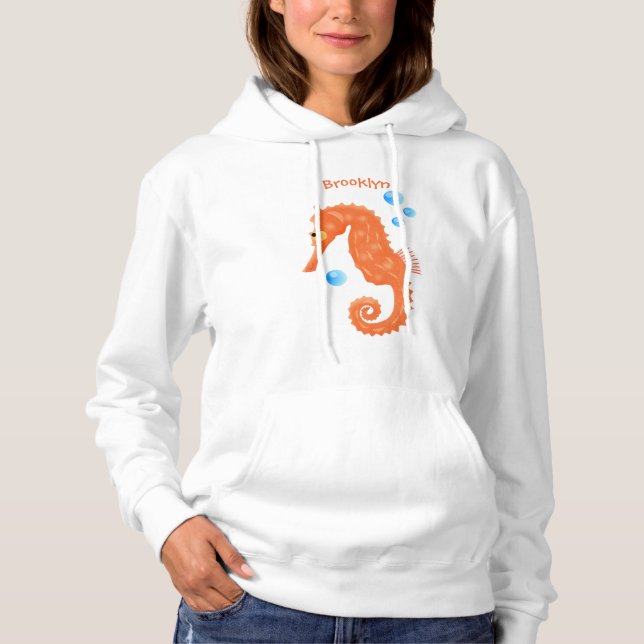 Niedlich orangefarbene Seepferd-Blasen Cartoon-Abb Hoodie (Vorderseite)