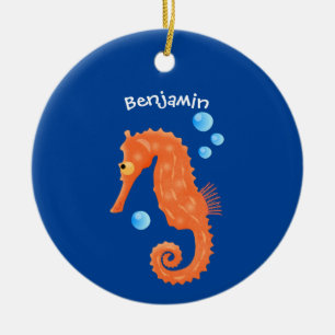 Niedlich orangefarbene Seepferd-Blasen Cartoon-Abb Keramik Ornament