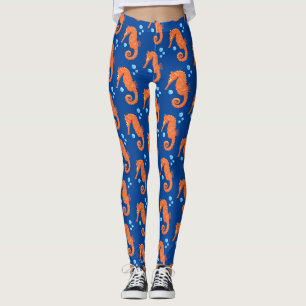 Niedlich orangefarbene Seepferd-Blasen Cartoon-Abb Leggings