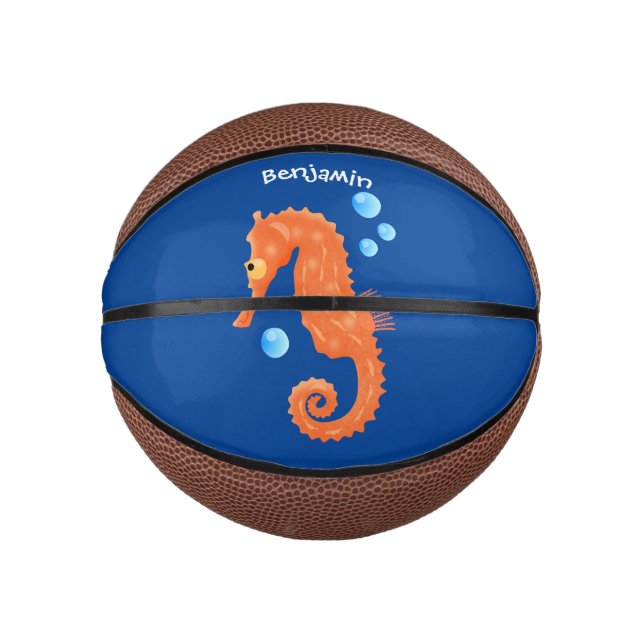 Niedlich orangefarbene Seepferd-Blasen Cartoon-Abb Mini Basketball (Vorderseite)