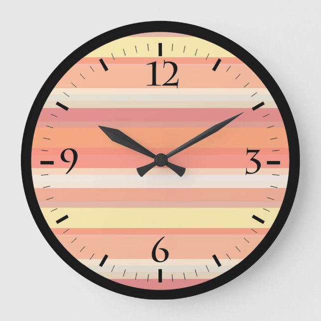 Niedlich orangefarbene Streifen Große Wanduhr (Vorderseite)