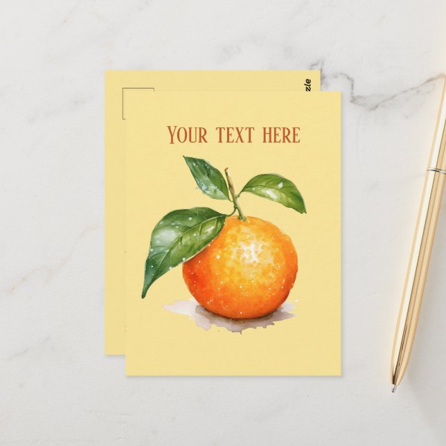 Niedlich orangefarbene Zusatznachricht Frucht Postkarte (Vorderseite/Rückseite Beispiel)