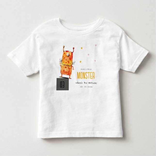 Niedlich orangefarbenes Ein Mit Augen Monster Kind Kleinkind T-shirt (Vorderseite)