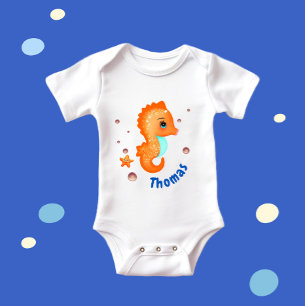 Niedlich-orangefarbenes Seepferd Baby Strampler
