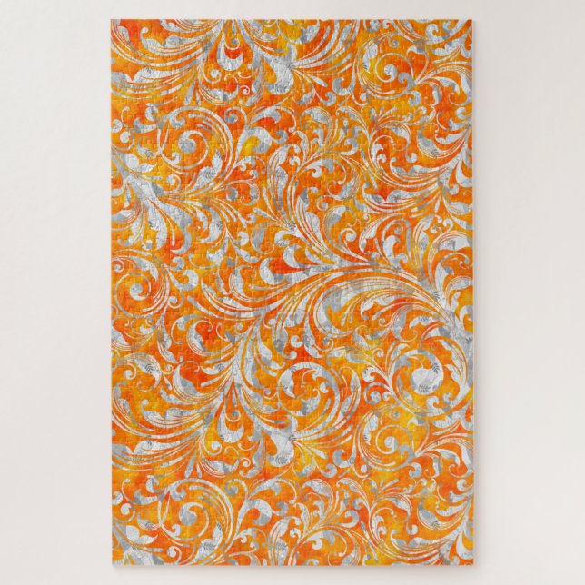 Niedlich orangefarbenes, wirbelfarbenes Design Puzzle (Vertikal)
