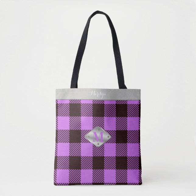 Niedlich Orchid Tartan Metallic Monogramm Name Leh (Vorderseite)