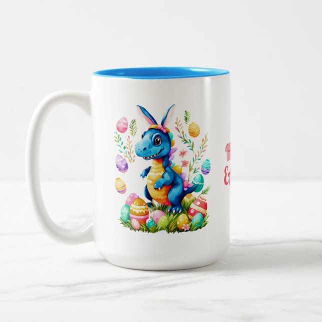 Niedlich Osterdinosaurier mit sonnigen Ohren Kaffe Zweifarbige Tasse (Links)
