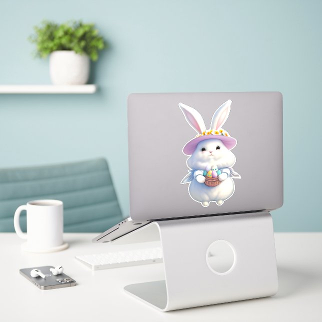 Niedlich Osterhase 01 Aufkleber (Laptop auf Schreibtisch)