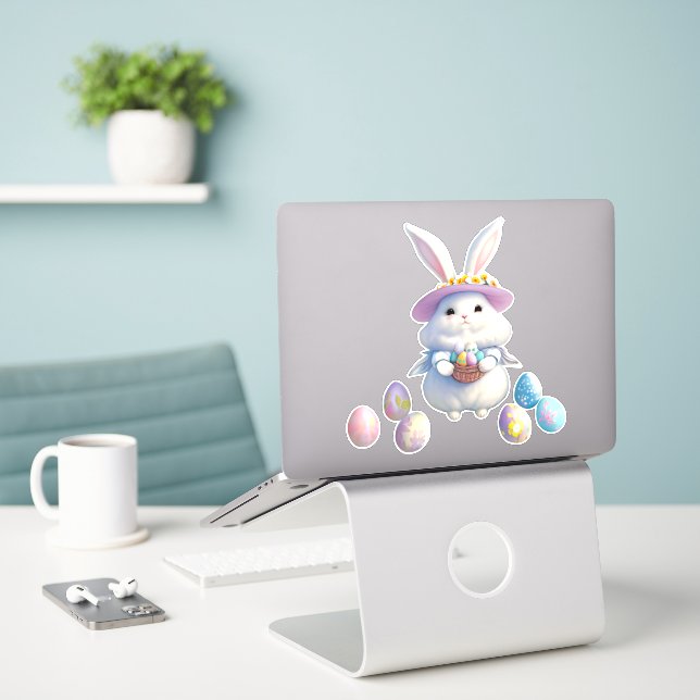 Niedlich Osterhase 01 Aufkleber (Laptop auf Schreibtisch)