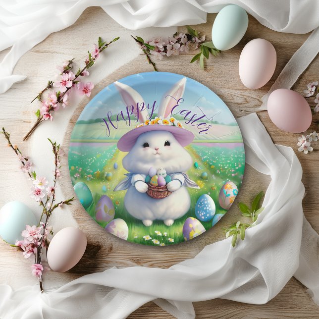 Niedlich Osterhase 01 Pappteller (lovely Easter Bunny plate, customizable with your text)