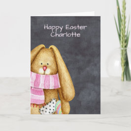 Niedlich Osterhase Holend eines Eiers Feiertagskarte