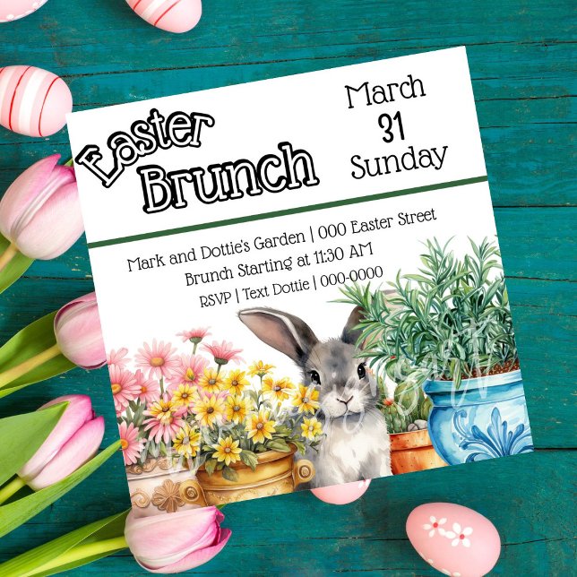 Niedlich Osterhase im Garten Ostern Brunch Einladung (Easter bunny in the garden customizable Easter Brunch party invitations. )