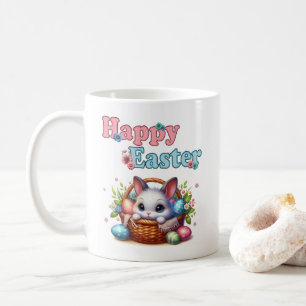 Niedlich Osterhase im Korb mit Eiern und Blume Kaffeetasse
