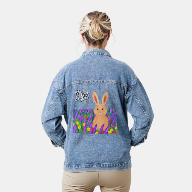 Niedlich Osterhase in den Blume Jeansjacke (Modell)