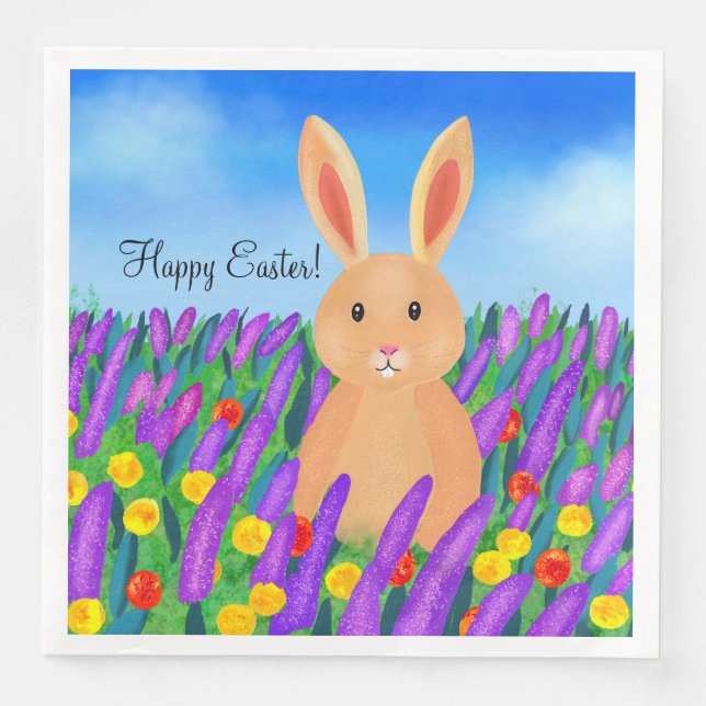 Niedlich Osterhase in den Blume Serviette (Vorderseite)