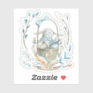 Niedlich Osterhase in einem Frühlingsblumenkorb Aufkleber